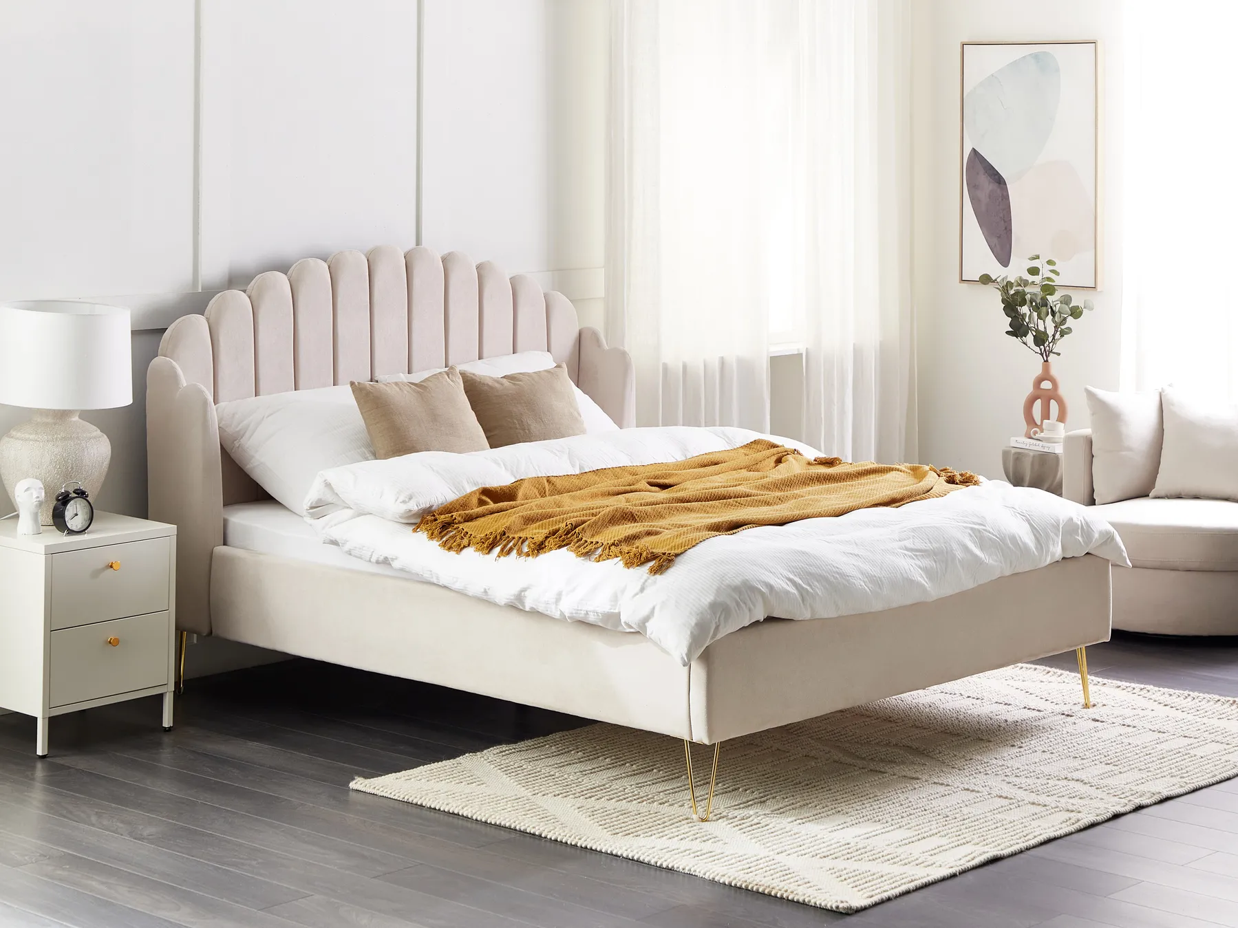 Bed Fabric AMBILLOU 160 x 200 cm (EU King Size) Light Beige_873204