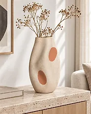 Jarrón para flores BATOIDEA 25 cm Gres Beige claro_1185202