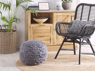 Cotton Macrame Pouffe Grey KAYSERI