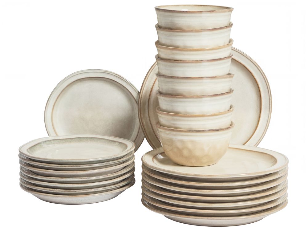 Sæt med 24 stykker service CHIVES Stentøj Lys Beige