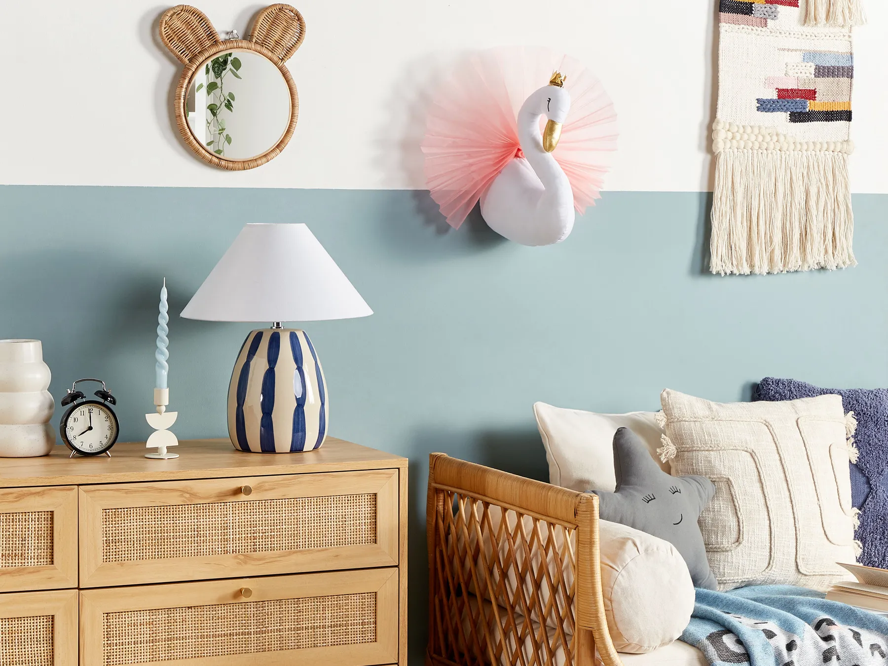 Kids Wall Decor Swan ODETTA 32 cm Cotton White_848335
