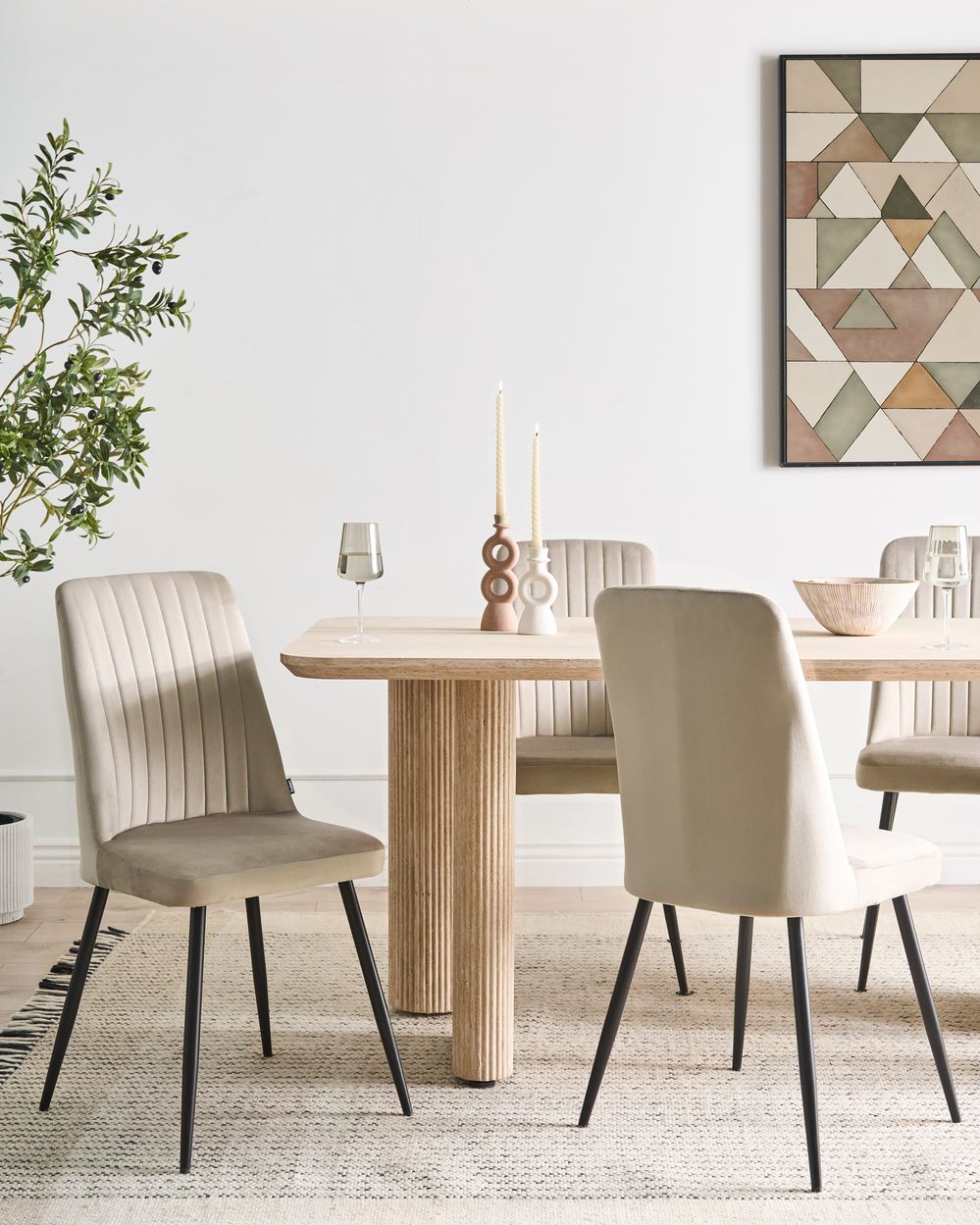 Set van 4 eetkamerstoelen KIRBY Fluweel Beige