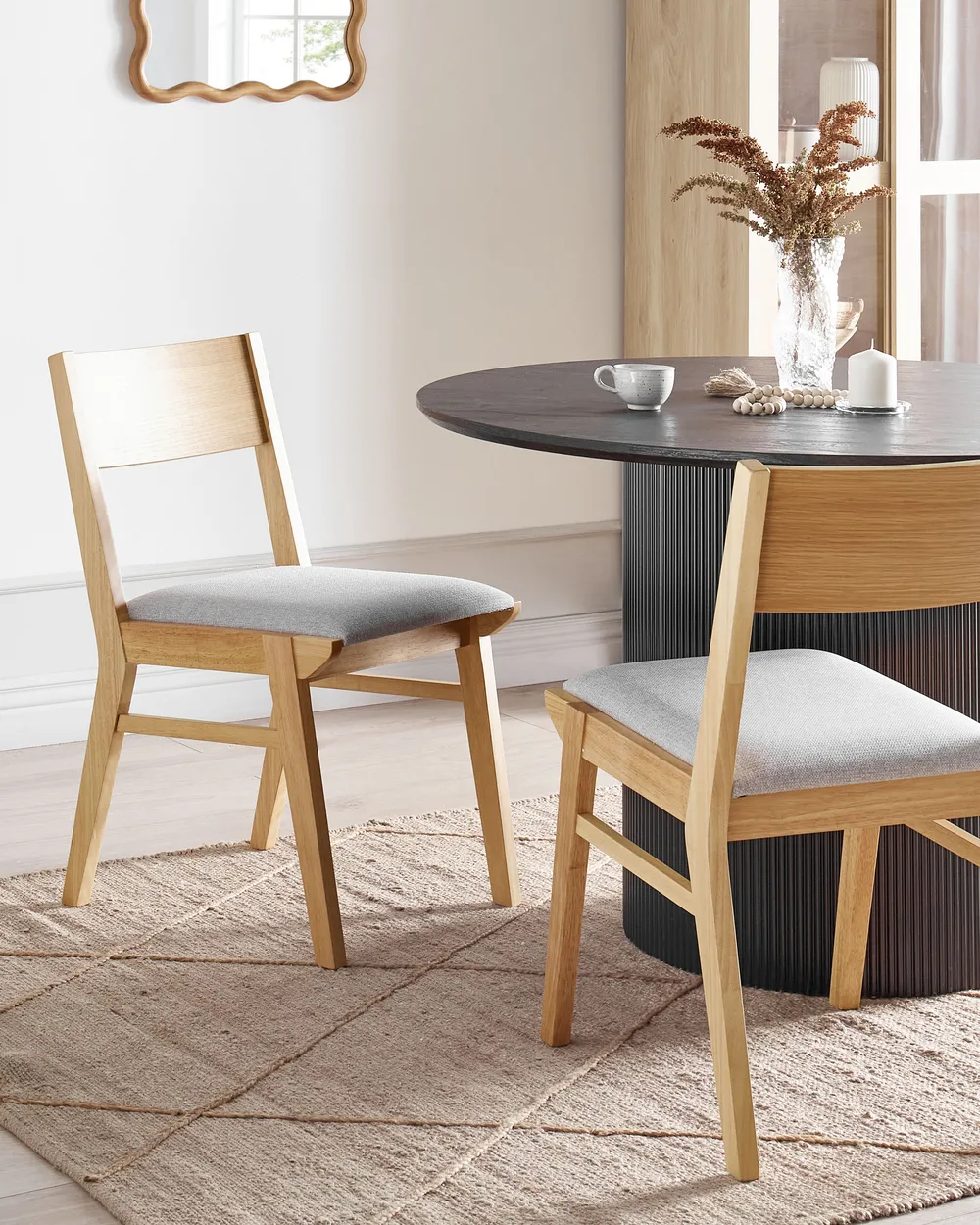 Set of 2 Dining Chairs ENOLA Wood Light Brown/ Light Grey