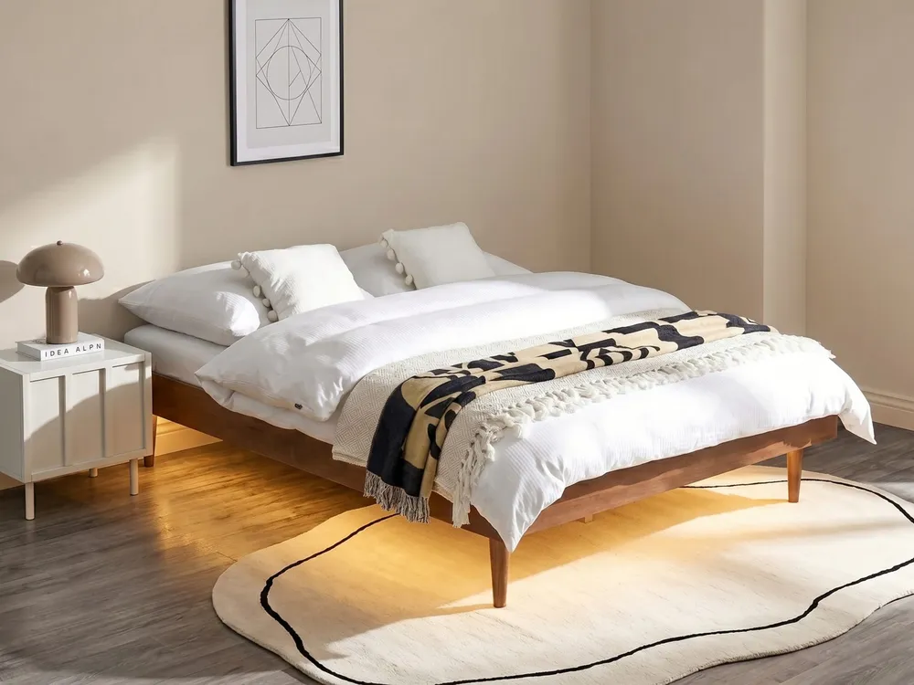 Bed with LED TOUCY 140 x 200 cm (EU Double) Brown Ash Wood_909688
