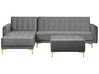 Divano letto angolare con ottomano in velluto grigio destro ABERDEEN_741207