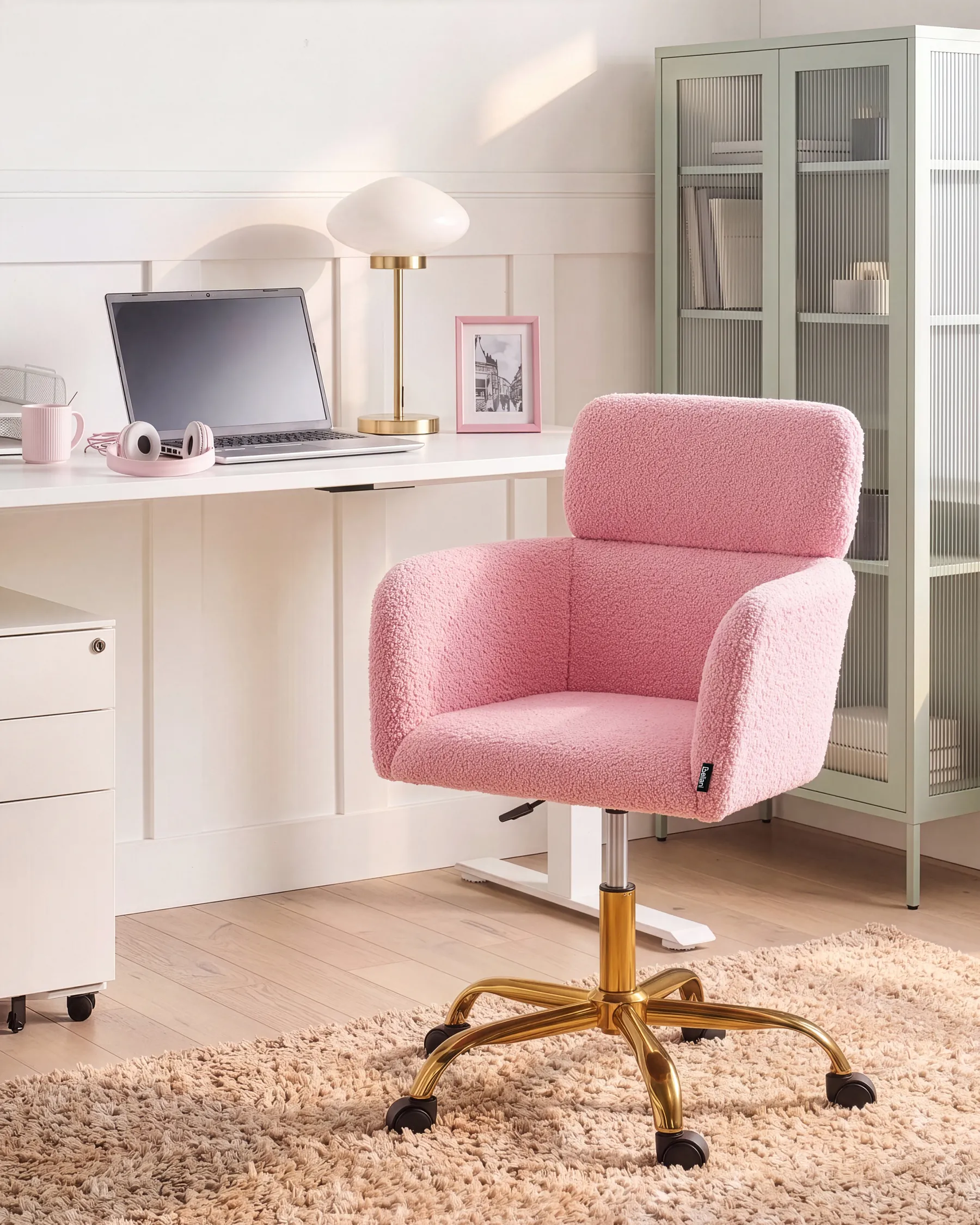 Sedia da scrivania ALENA Bouclé Rosa_1101352