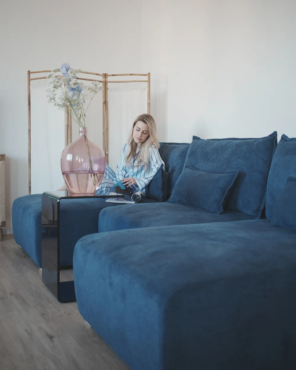 Modular U-Shape Sofa NERBO Fabric Blue_1065571