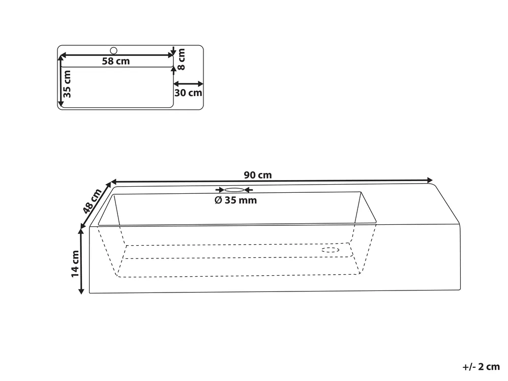 Wall Hung Basin CUSCO 900 x 480 mm Mineral Cast Black_981460