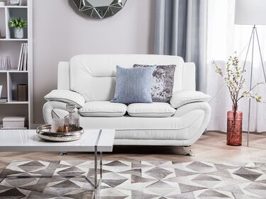 2 Seater Faux Leather Sofa White LEIRA