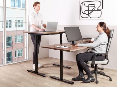 Adjustable Standing Desk 160 x 72 cm Dark Wood and Black DESTINAS