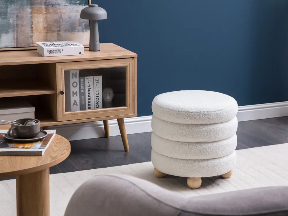 Pouf CHILLY Boucle Alb-murdar