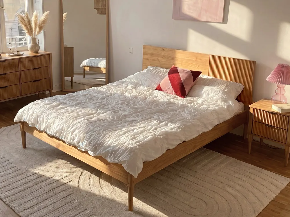 Set de dormitor Lemn de pin FLAVIGNAC 120 x 200 cm Maro deschis_1099288