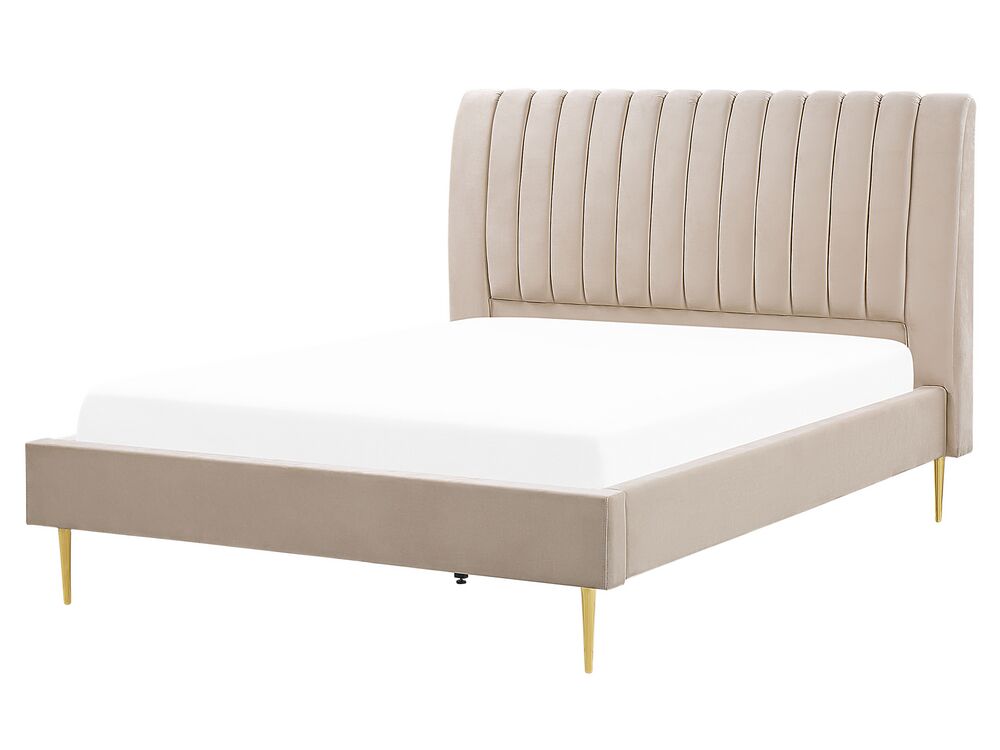 Bed Velvet MARVILLE 160 x 200 cm (EU King Size) Sand Beige