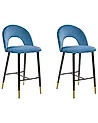 Set of 2 Bar Chairs FALTON Velvet Blue