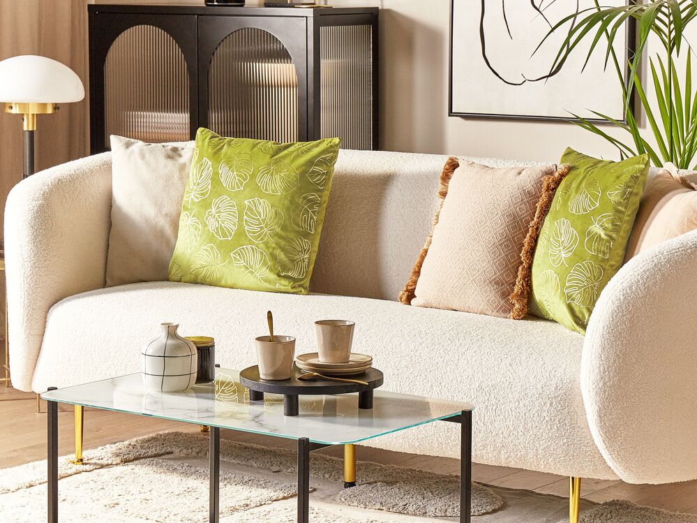 Set of 2 Decorative Cushions DELICIOSA 45 x 45 cm Velvet Light Green Plant Pattern