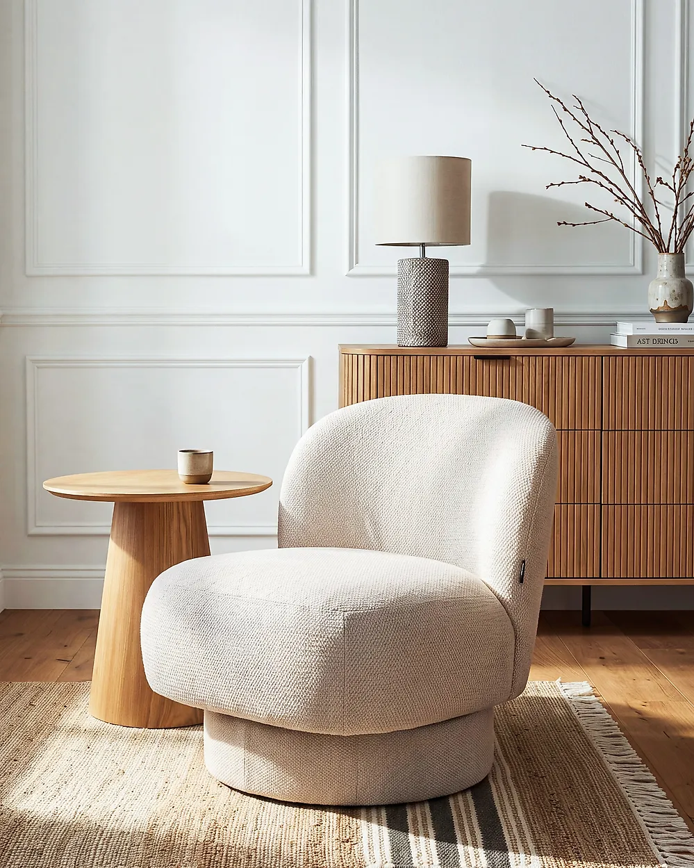 Swivel Armchair AYLO Fabric Light Beige