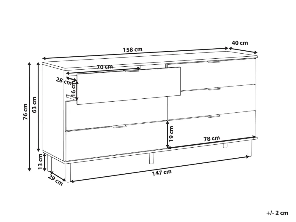 Commode 6 Tiroirs Blanc Bois - Dimensions 40 X 32 X 93 Cm - Rangement Chambre, Salon, Bureau - Meuble D'appoint Moderne Et Fonctionnel - 6