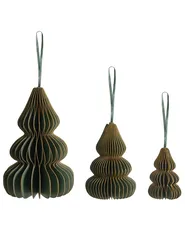 Set of 19 Christmas Tree Ornaments ORKLA Paper Green_1035400