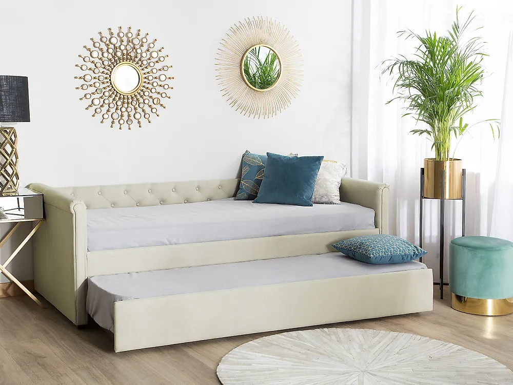 Trundle Bed Fabric LIBOURNE 80 x 200 cm (EU Small Single) Beige_1177859