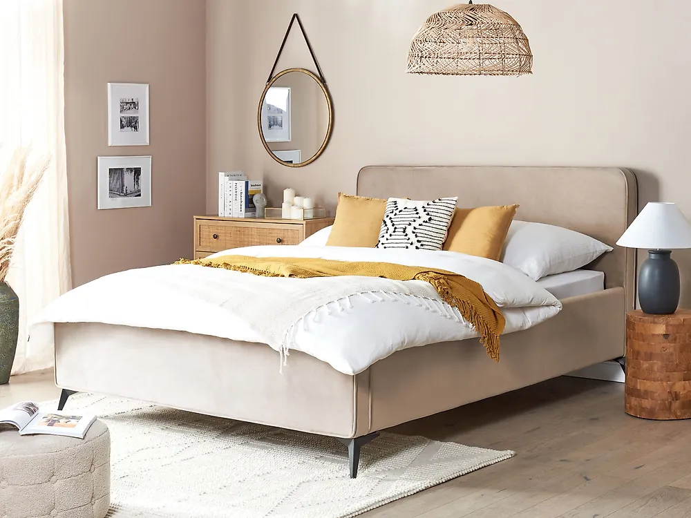 Bed Velvet VALOGNES 160 x 200 cm (EU King Size) Taupe_1182596
