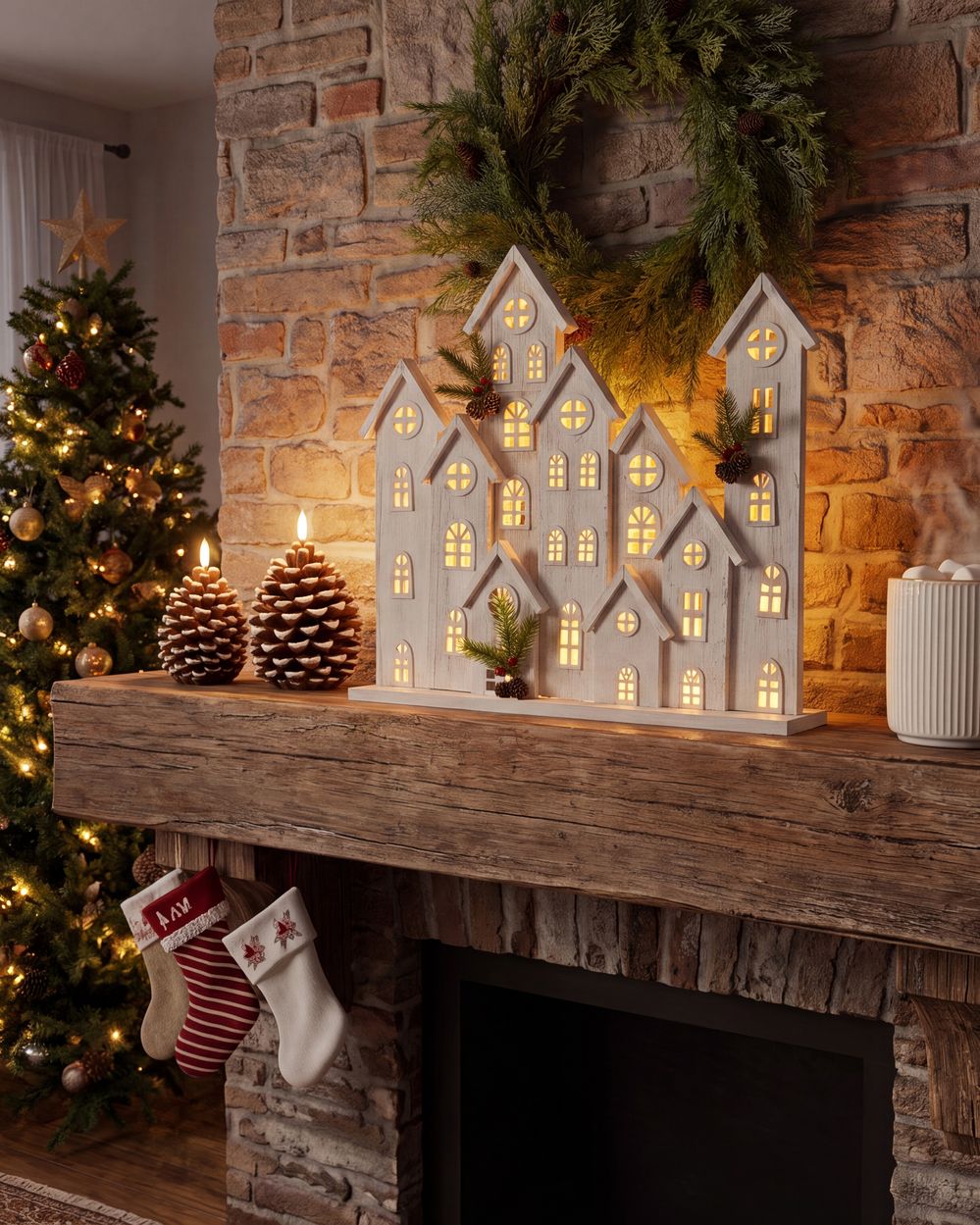 Décoration de Noël LED MAAVESI 53 cm Maison Blanc