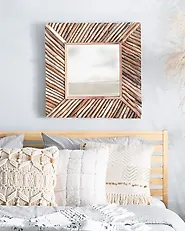 Wall Mirror KANAB 60 cm 60 cm Teak Wood Brown_1179443