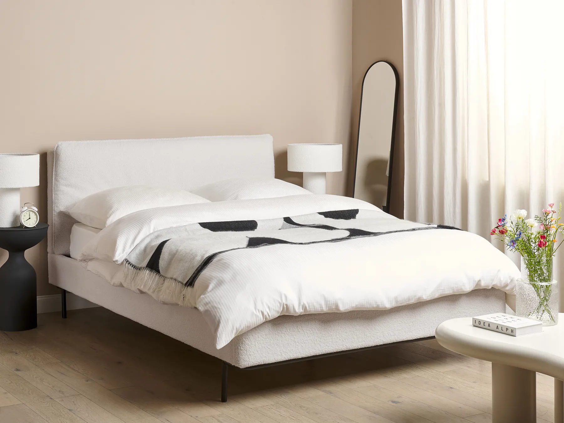 Letto Bouclé CORIO 140 x 200 cm Bianco sporco_903223