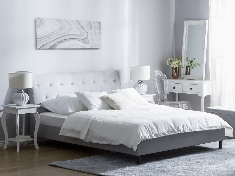 Bed Fabric SAVERNE 140 x 200 cm EU Double Light Grey Beliani