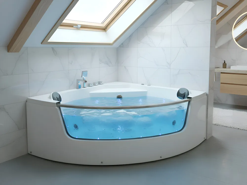 Corner Hot Tub with LED TAMULA 1480 x 660 mm White