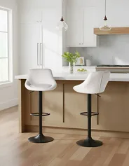 Set of 2 Bar Stools MEDULIN Swivel Fabric Light Grey_1011533
