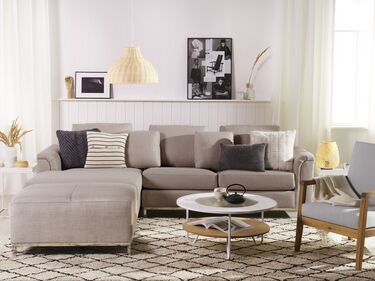 Right Hand Fabric Corner Sofa with Ottoman Beige OSLO