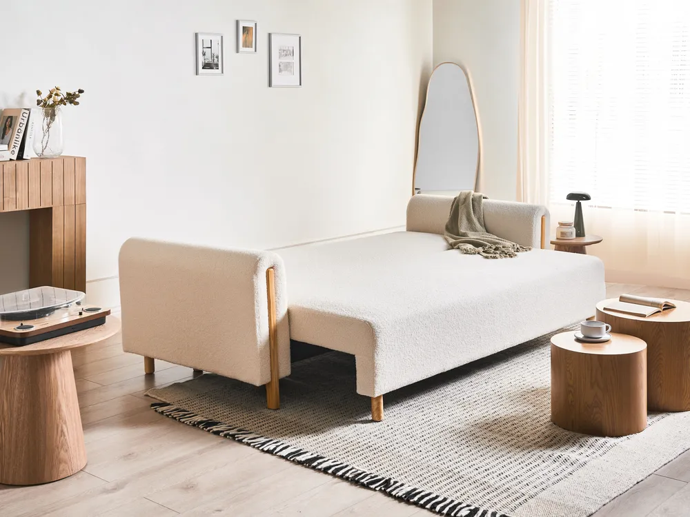 Sofa Bed 3 Seater KVAM with Storage Boucle Off-White_1021858
