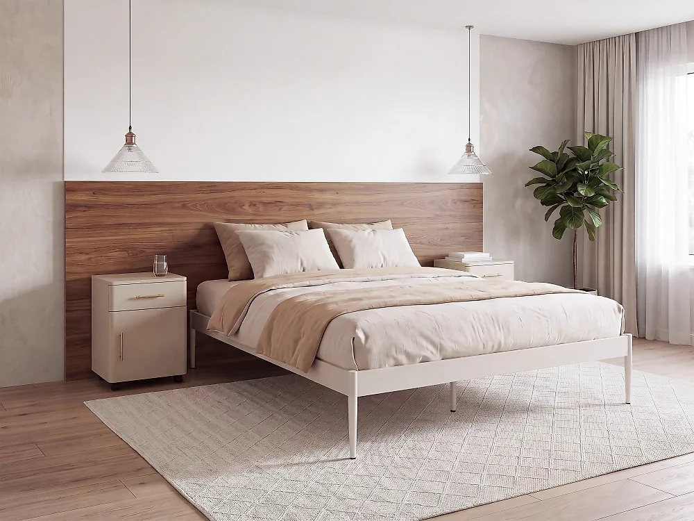 Bed Metal VAURS 140 x 200 cm (EU Double) Light Beige