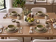 Set de 16 couverts de table NUTMEG Grès Beige/vert_1175211