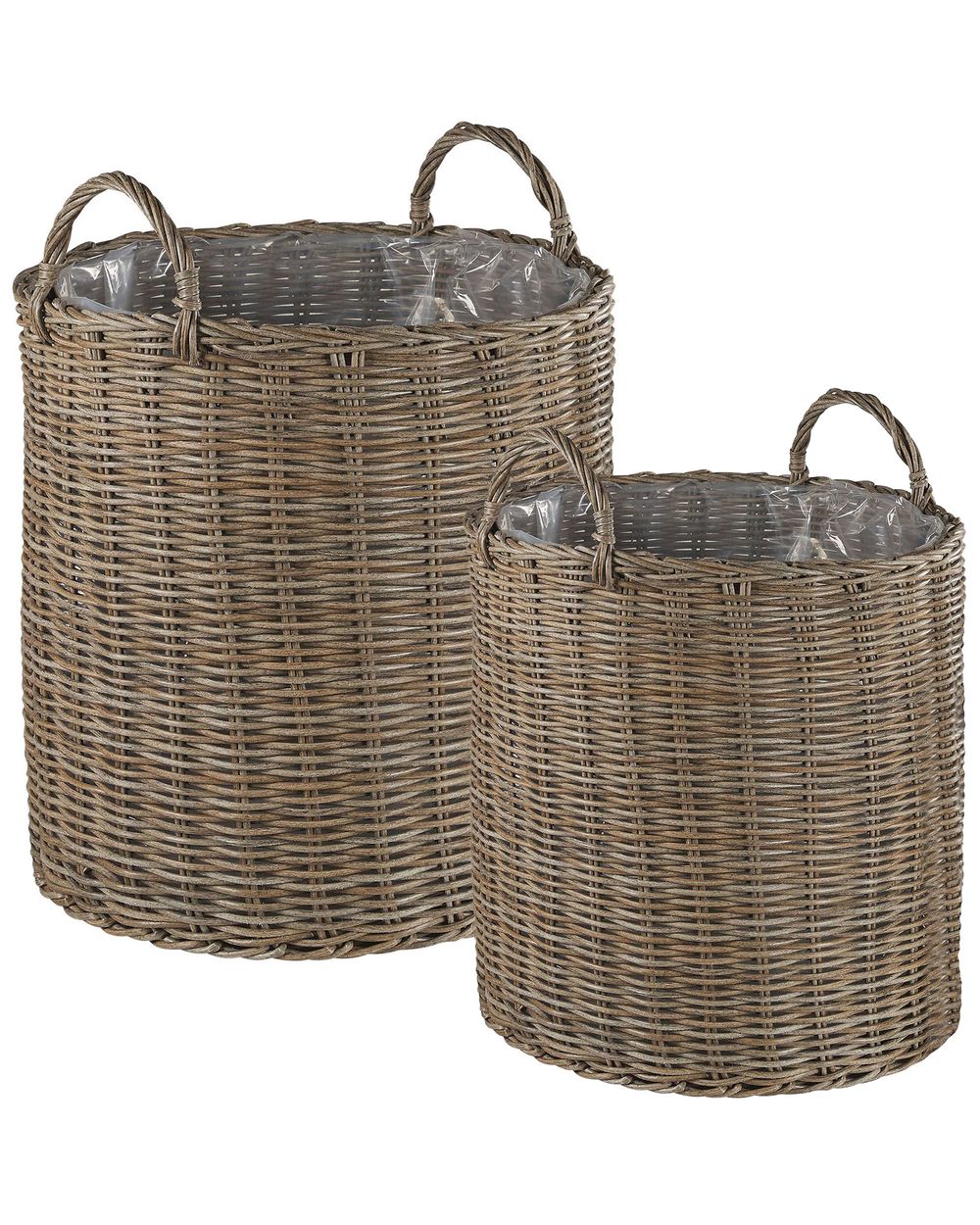 Sada 2 košíkových kvetináčov BITOLA 40/48 cm Umelý ratan Hnedá