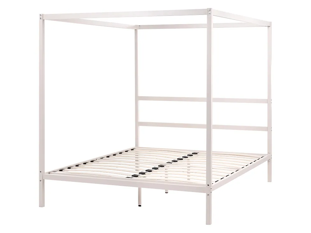 Four Poster Bed Metal LESTARDS 160 x 200 cm (EU King Size) Light Beige_1165344