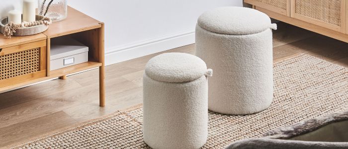 Beliani Pouf Classico Con Vano Portaoggetti In Similpelle Bianca 40x38 Cm - 3