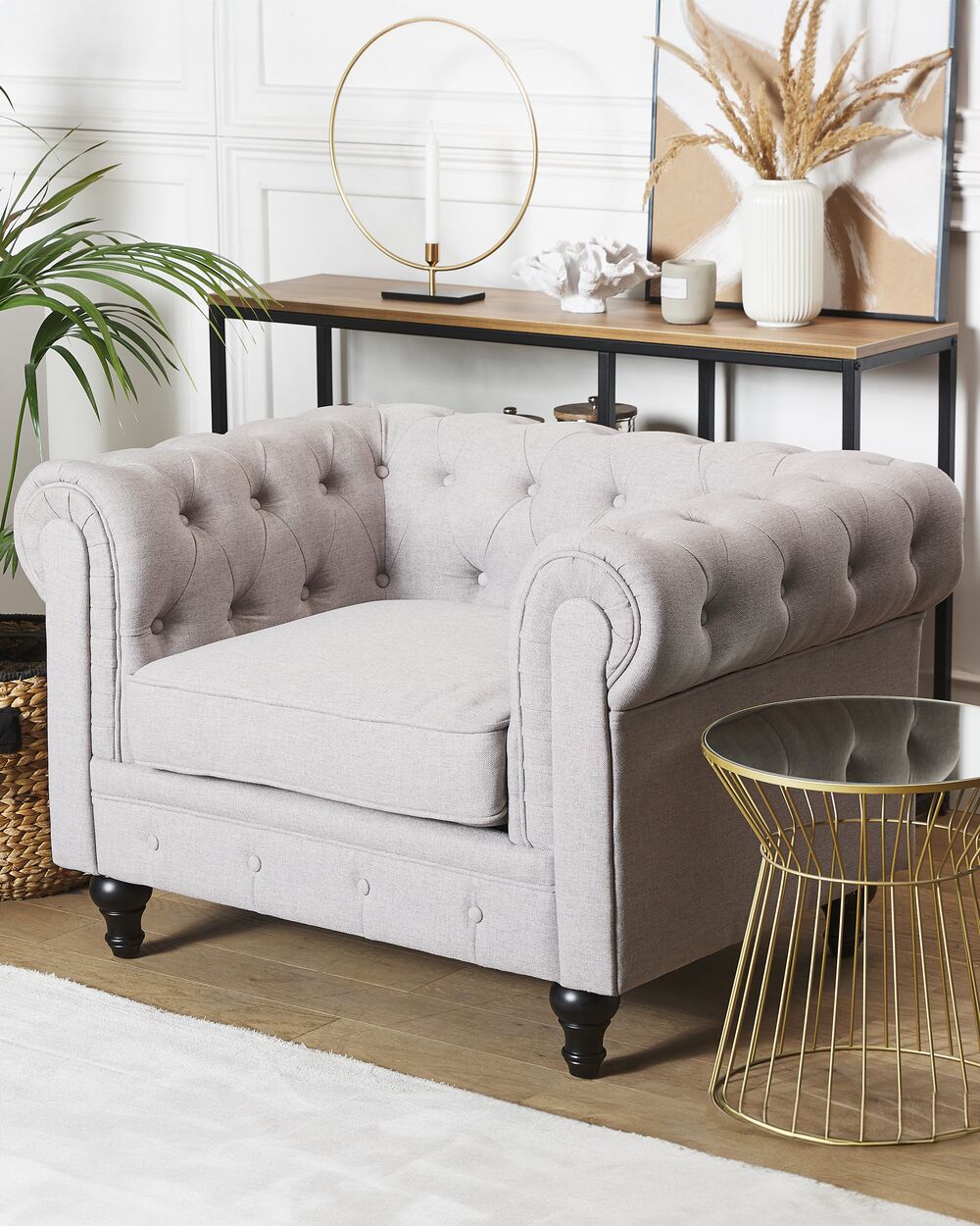 Armchair CHESTERFIELD Fabric Light Grey Beliani