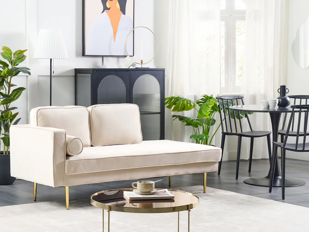 Left-Hand Chaise Longue MIRAMAS Velvet Beige