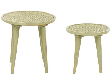 Conjunto de 2 mesas de apoio em madeira de mango verde clara MAHARO