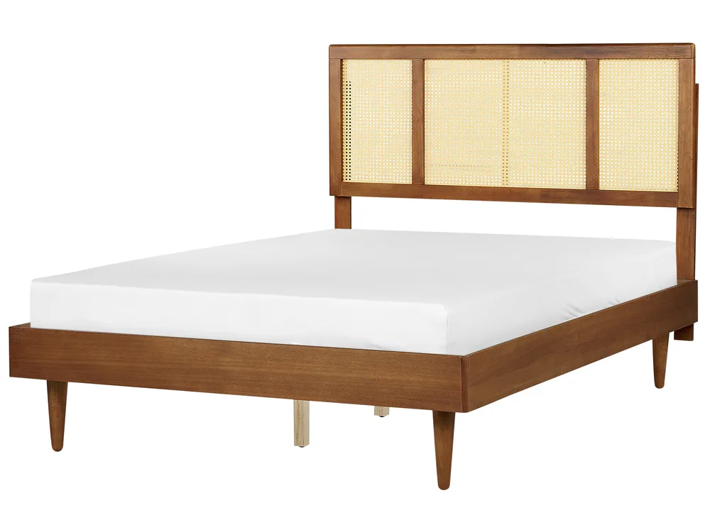 Bed with LED Rattan AURAY 140 x 200 cm (EU Double) Brown_943890