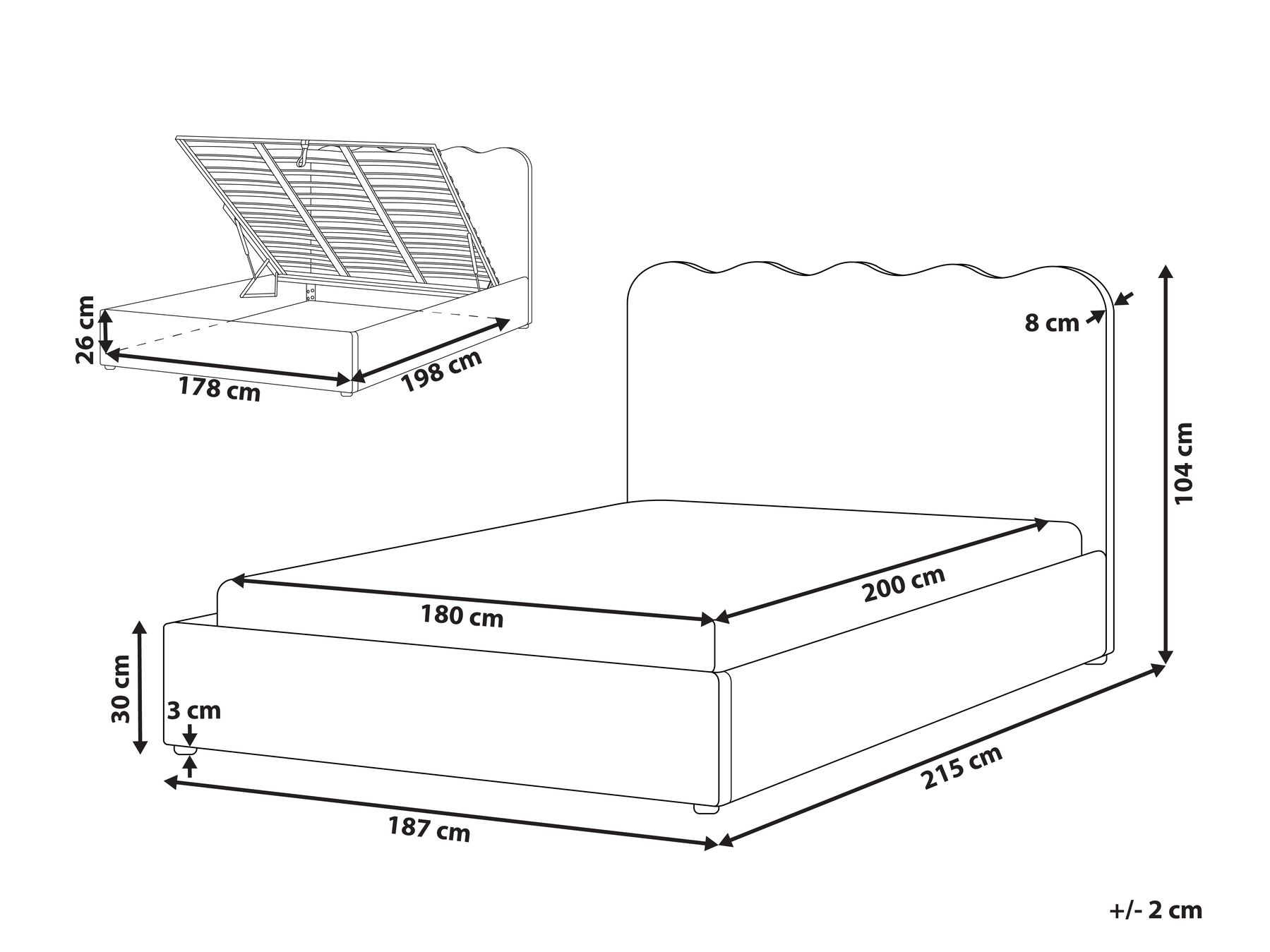 Ottoman Bed NANTERRE Boucle Beige 180 x 200 cm (EU Super King)_1019660