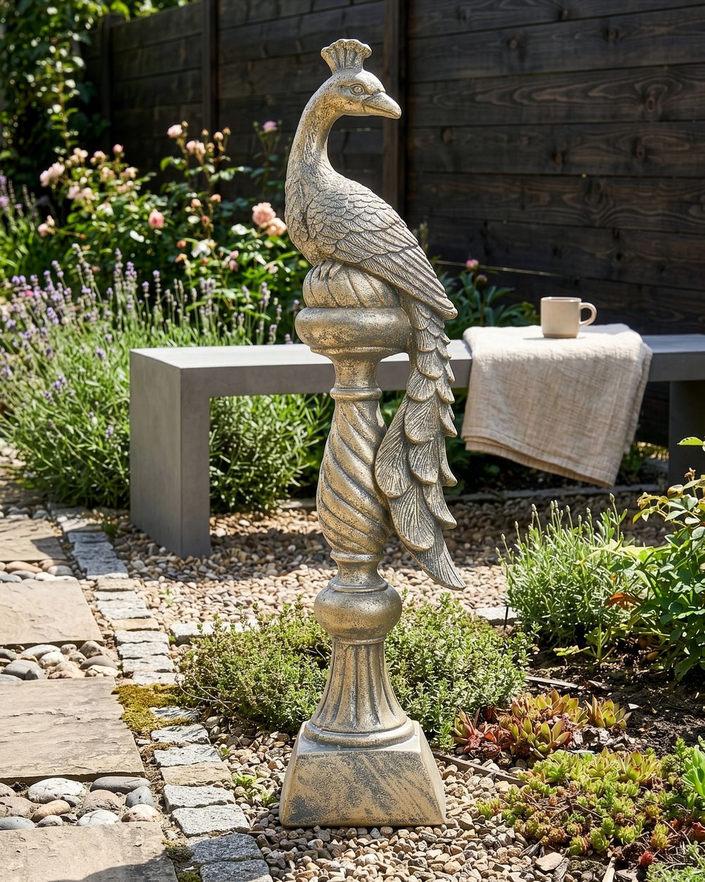 Gartenfigur HAARBY Pfau Gold