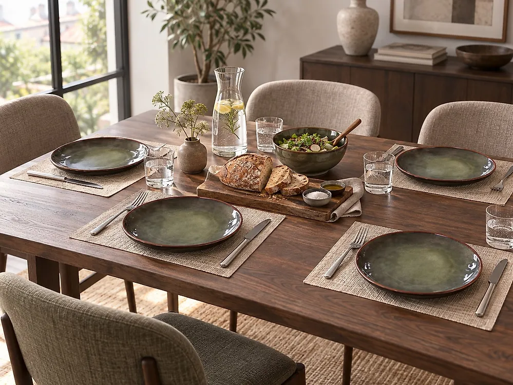 Set de 4 assiettes plates THYME Grès Vert foncé 28 cm_1175100