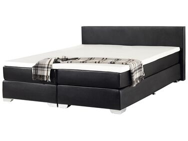 Černá kožená kontinentální postel 180x200 PRESIDENT