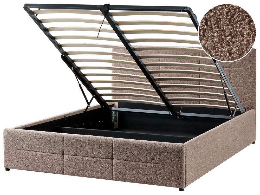 Sommier com arrumação MASSOGNES Bouclé Taupe 140 x 200 cm