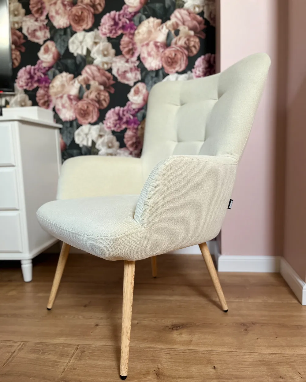 Poltrona Wingback VEJLE con poggiapiedi Tessuto Beige chiaro_1041728