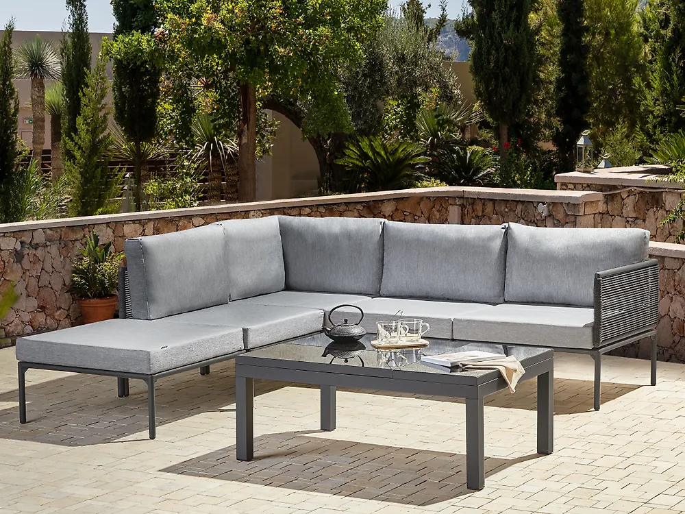 Set di divani angolari da giardino 6 posti FORANO Metallo Grigio_1172410