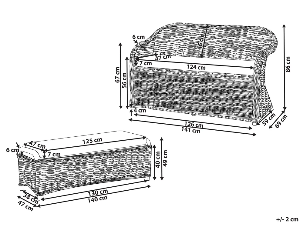 Ławka ogrodowa z poduchą SUSUA 141 cm z otomaną Rattan Naturalny_957610
