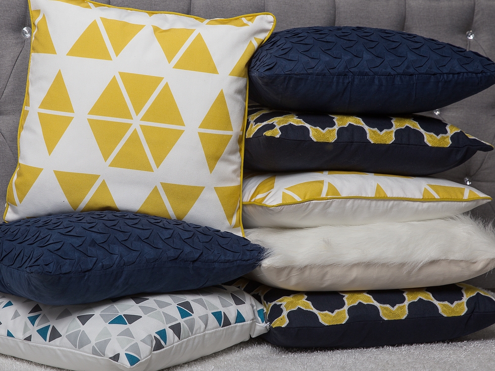 Yellow and grey geometric cushions discount